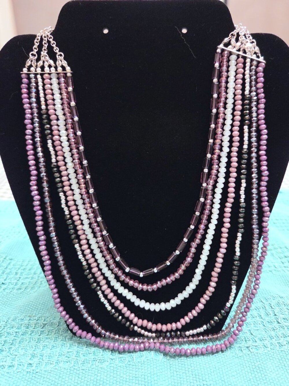 Multi-Strand Beaded Necklace - Purple/Pink - 20" - Like New